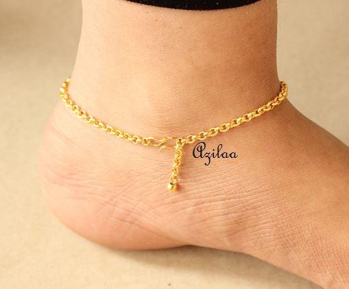Black onyx bead gold  plated chain handmade Anklet