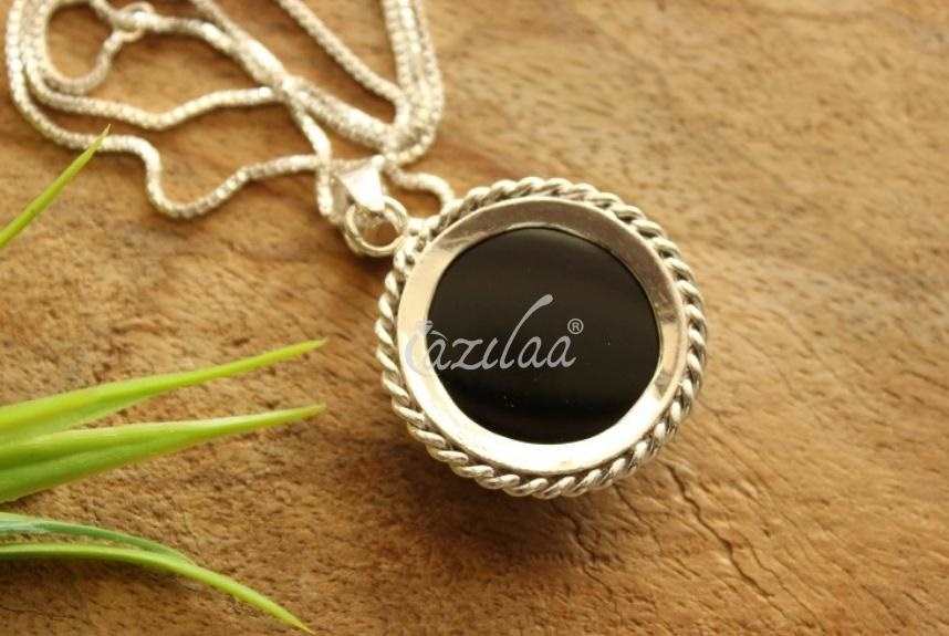  Black ONYX round pendant, Gemstone handmade silver pendant