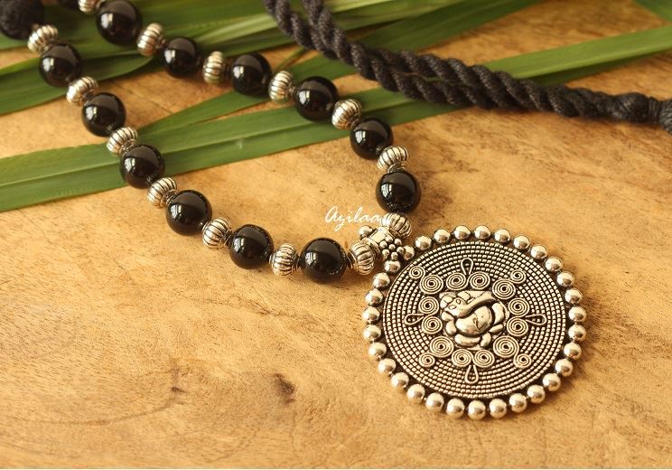 Black Onyx Ganesha gemstone artisan handmade necklace set