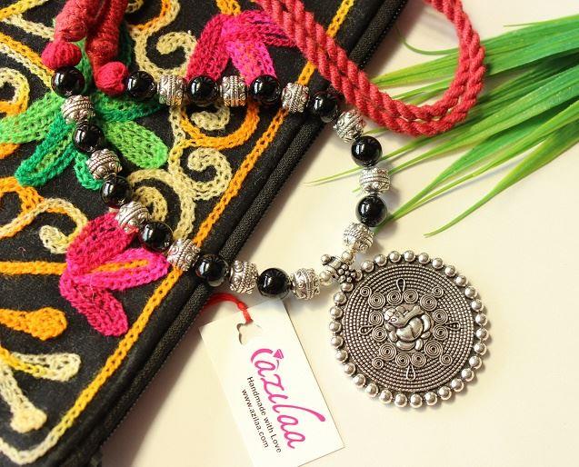 Black Onyx Ganesha gemstone artisan handmade necklace set