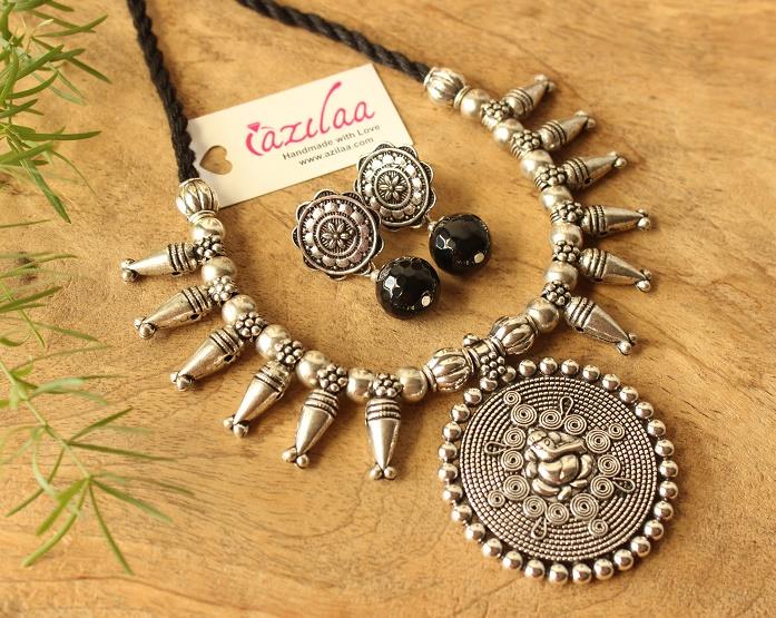 Black Onyx Ganesha gemstone artisan handmade necklace set