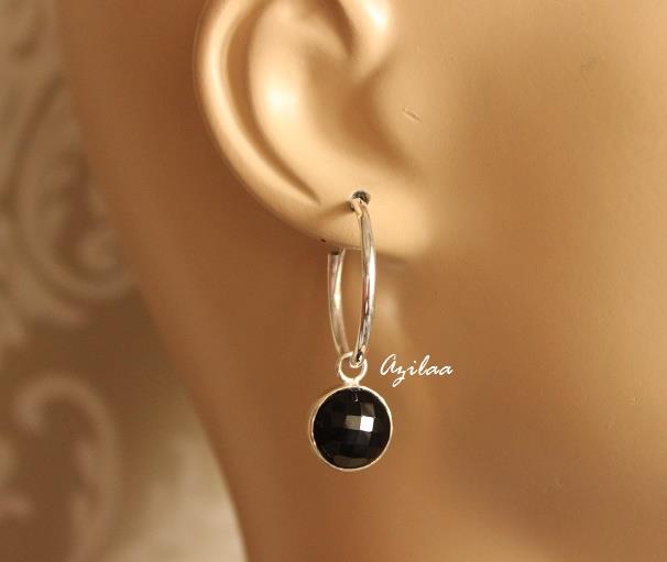 Black Onyx Sterling silver gemstone hoop earrings