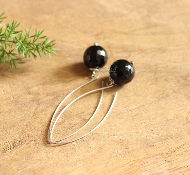 Black Onyx Sterling silver gemstone long dangler earrings