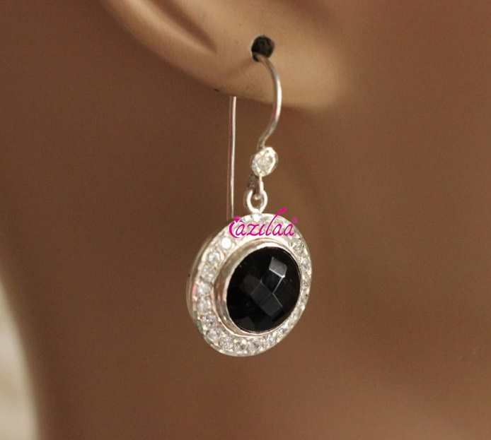 Black Onyx gemstone CZ sterling silver handmade earrings