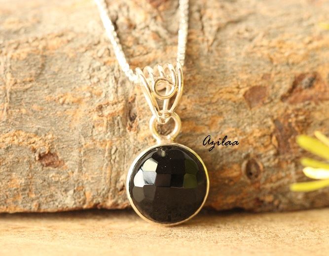 Black Onyx gemstone sterling silver pendant handmade