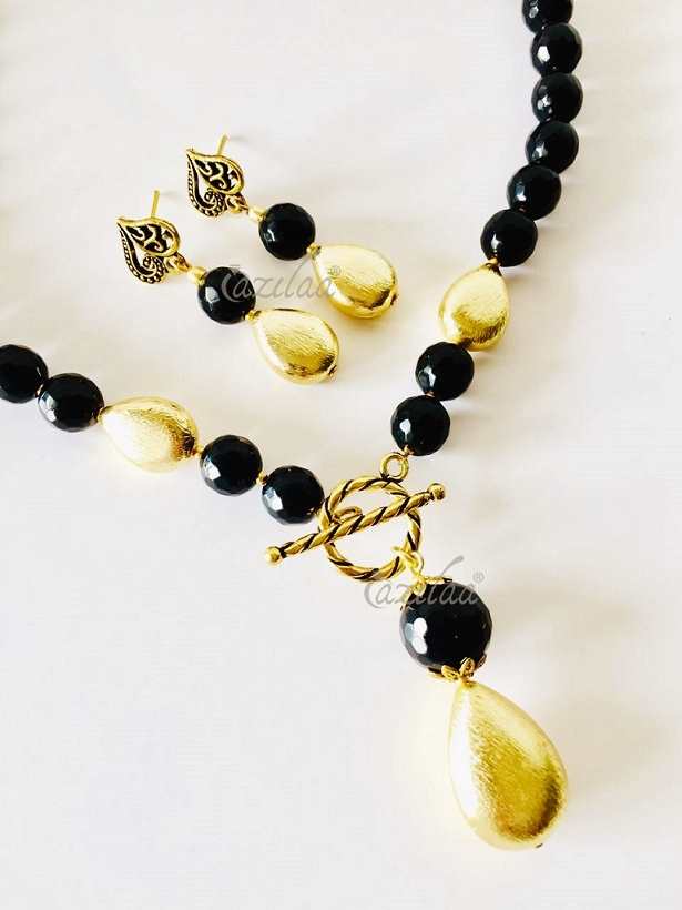 Black necklace earrings Antique gold necklace set