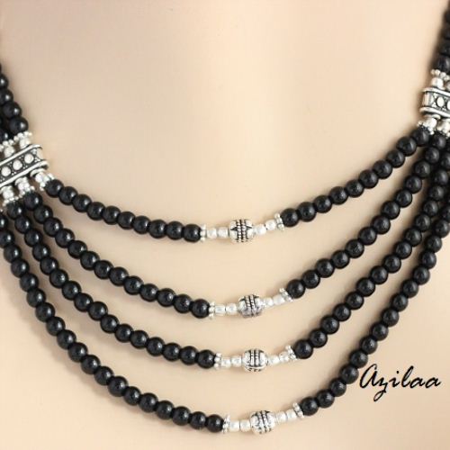 Black necklace earrings silver beaded necklace earring set at ?1250