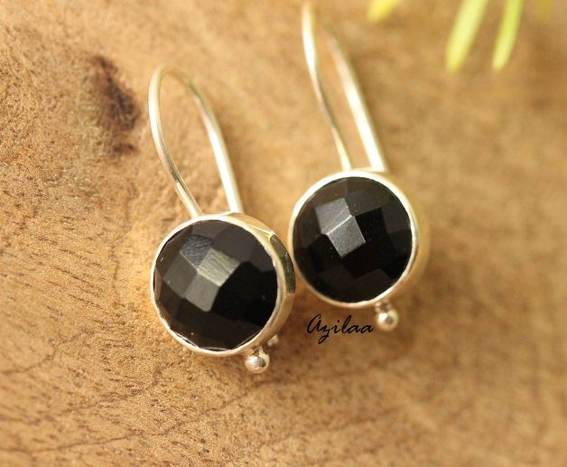 Black onyx  gemstone sterling silver earrings pendant