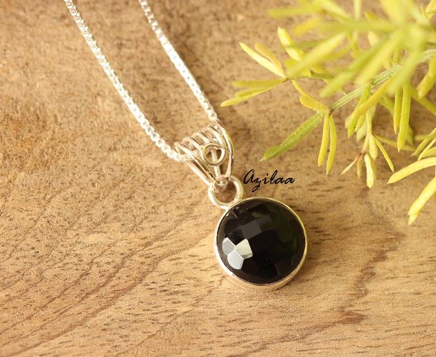 Black onyx  gemstone sterling silver earrings pendant