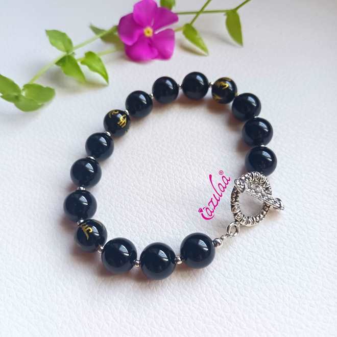 Black onyx mantra gemstone beaded Bracelet 