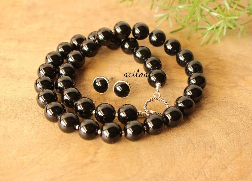  Black onyx necklace set, Gemstone post earrings 