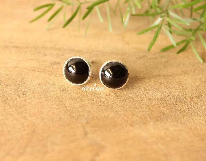  Black onyx necklace set, Gemstone post earrings 