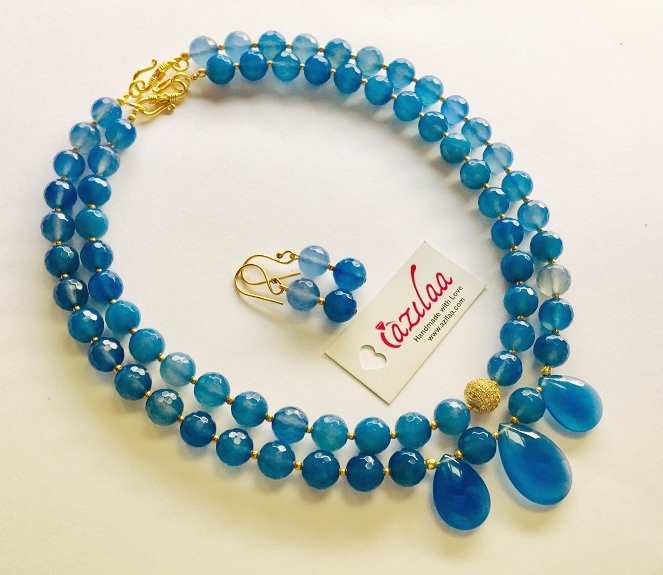 Blue Chalcedony gemstone handmade layered necklace set