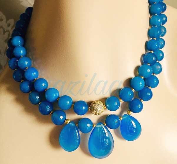 Blue Chalcedony gemstone handmade layered necklace set