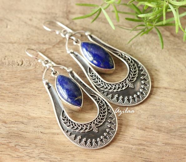 Blue Lapis Lazuli gemstone sterling silver earrings