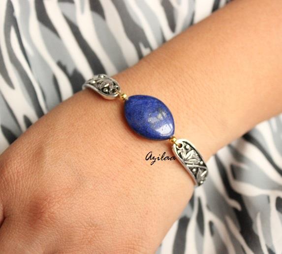 Blue Lapis Silver tone gemstone beaded handmade bracelet