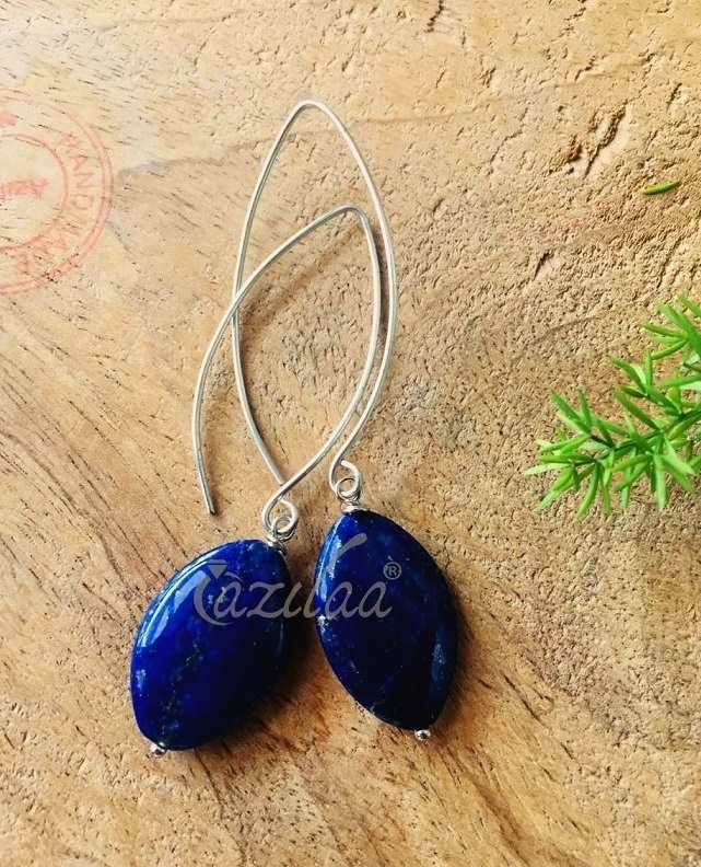 Blue Lapis lazuli  Sterling silver gemstone long dangler earrings