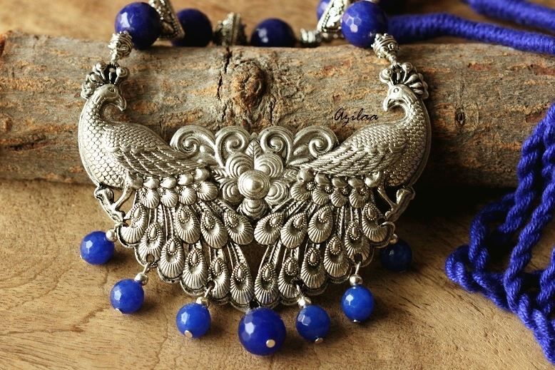 Blue Peacock Statement handmade necklace set