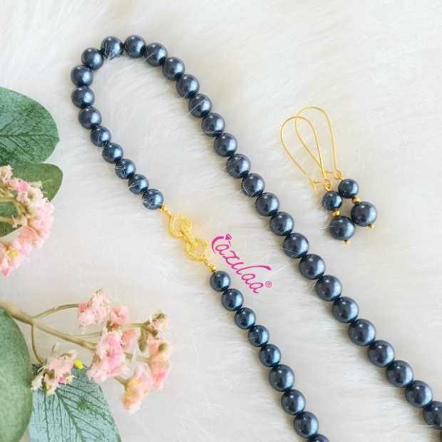 Blue Pearl designer heart necklace earrings set