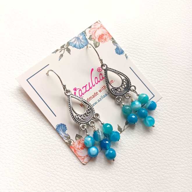 Blue agate ooak Statement designer gemstone necklace set