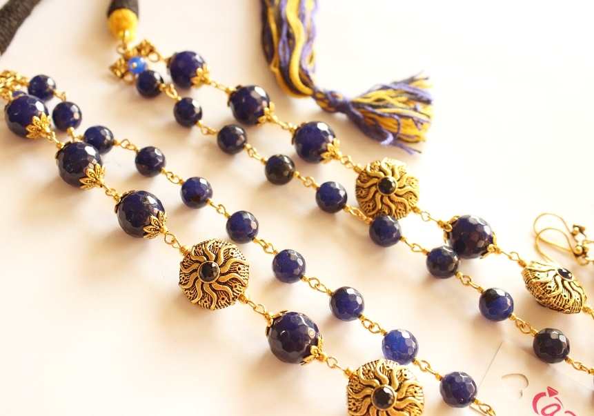 Blue beaded necklace, Designer gemstone necklace