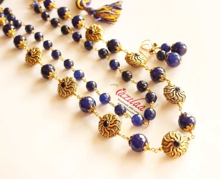 Blue beaded necklace, Designer gemstone necklace