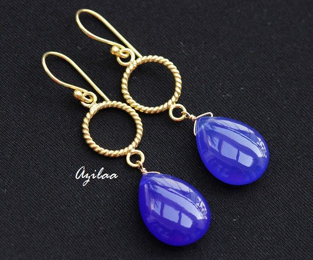 Blue chalcedony gold plated silver gemstone earrings