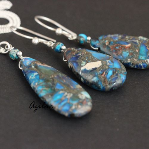Blue jasper gemstone designer jewelry pendant set at ?1550 | Azilaa