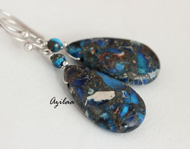 Blue jasper gemstone handmade beaded earrings