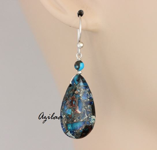 Blue jasper gemstone handmade beaded earrings