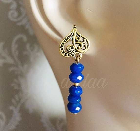 Blue layered beaded necklace earring set gemstone jewelry