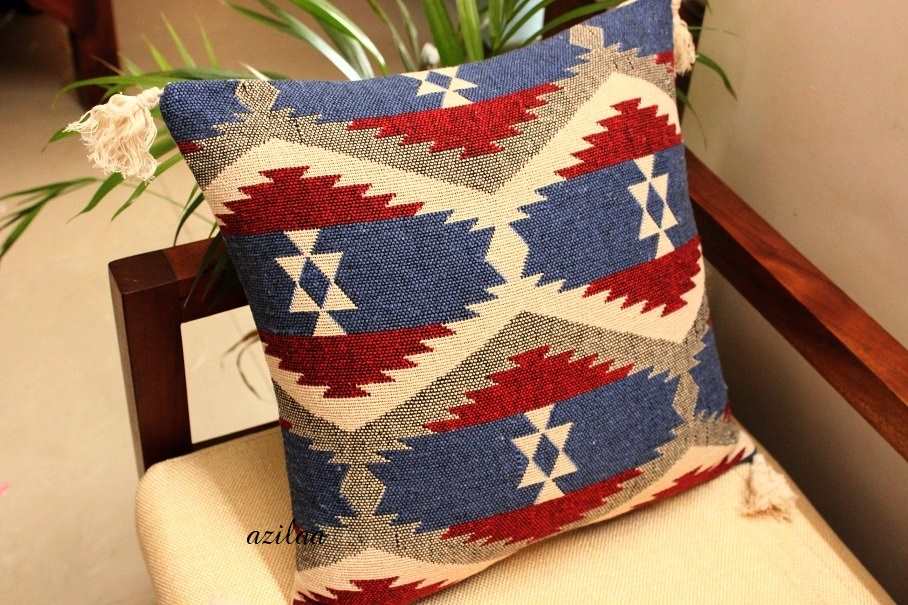 Blue  maroon Geometric handloom handmade cushion covers