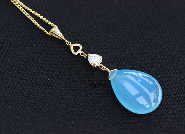 Blue pendant gemstone heart golden handmade pendant