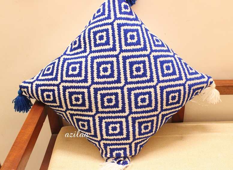  Blue white geometric handloom handmade cushion cover 1