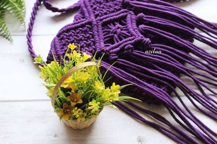 Boho Eco friendly Purple macrame handmade sling bag 1