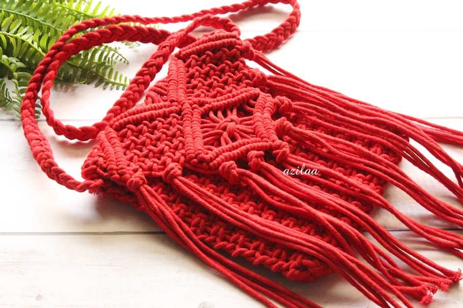 Boho Eco friendly RED macrame handmade sling bag 1