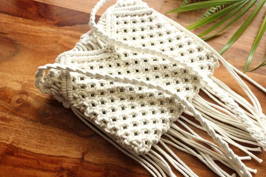 Boho Eco friendly White macrame handmade sling bag 1