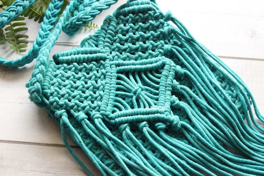 Boho Eco friendly sea blue macrame handmade sling bag 1 at ₹1650 | Azilaa