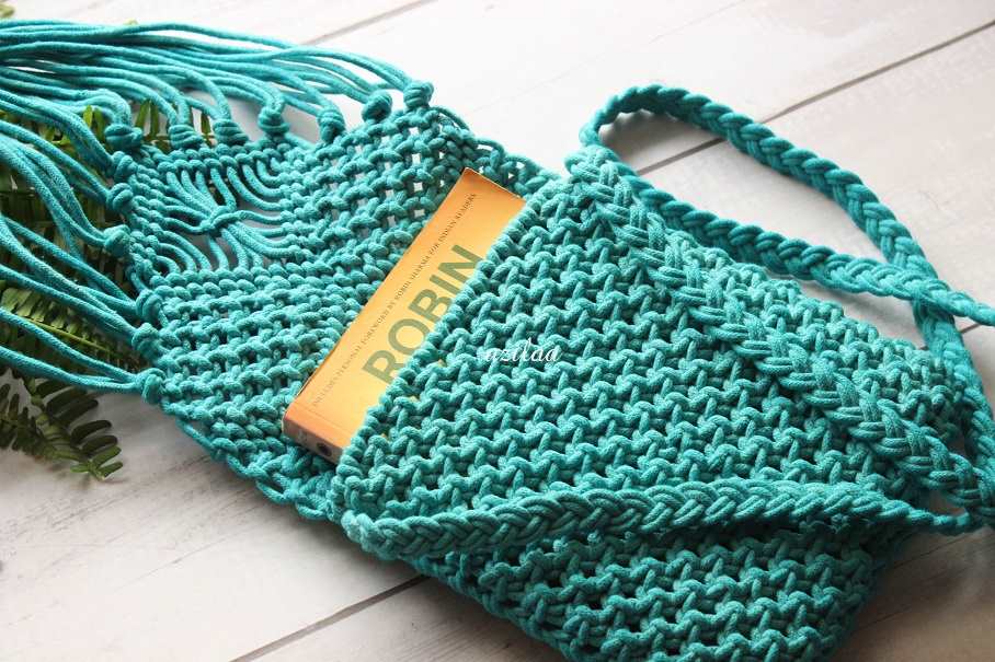 Boho Eco friendly turquoise blue macrame handmade sling bag 1