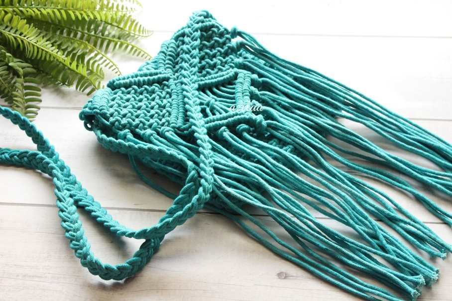 Boho Eco friendly turquoise blue macrame handmade sling bag 1