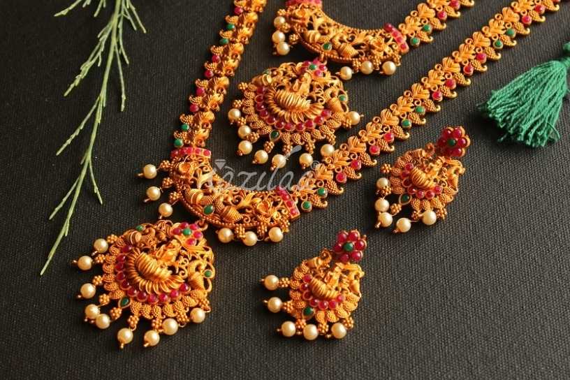 Bridal goddess multi color wedding antique golden earrings set