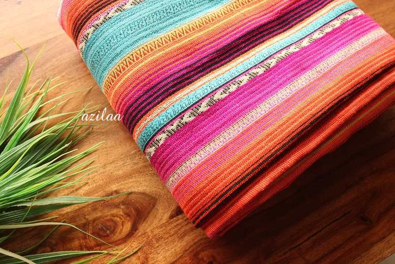 Bright Handloom pink blue woven bed cover single bed 1