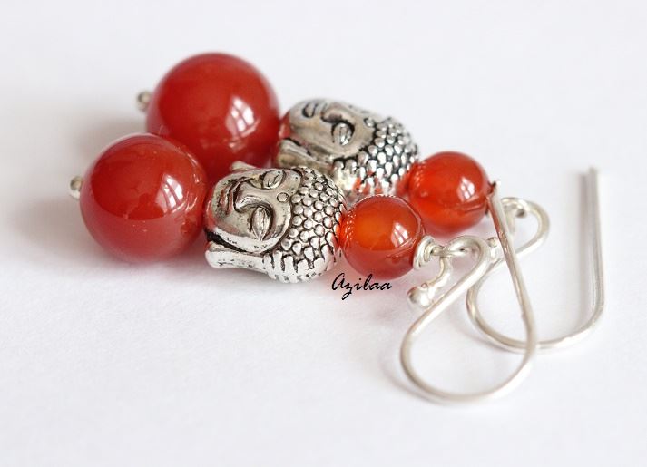 Buddha Carnelain sterling silver handmade gemstone Dangler beaded earrings