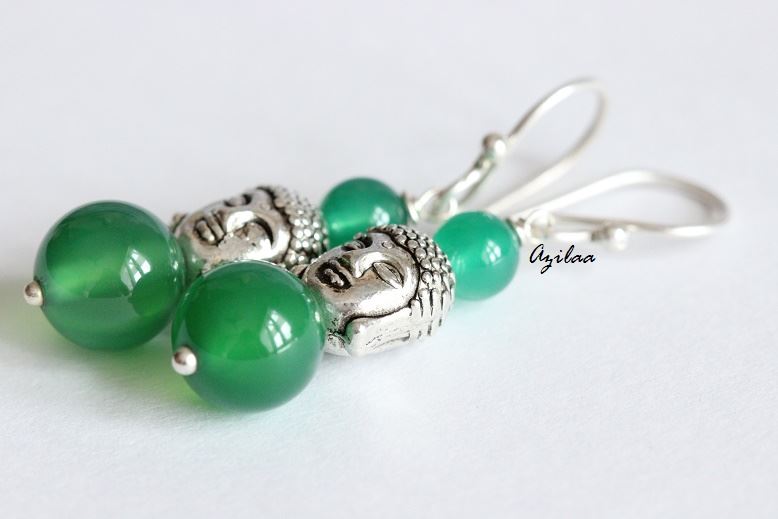 Buddha Green onyx sterling silver handmade gemstone Dangler beaded earrings