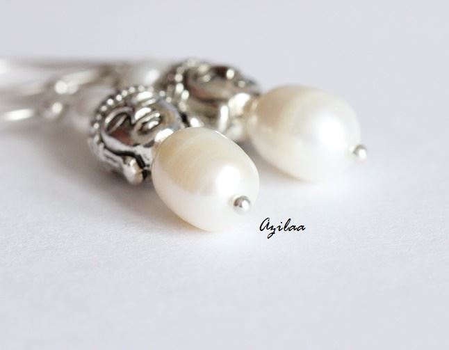Buddha Pearl sterling silver handmade gemstone Dangler beaded earrings