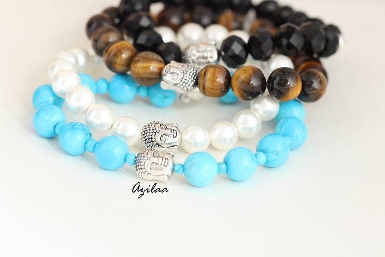 Buddha black Crystal  silver Bracelet