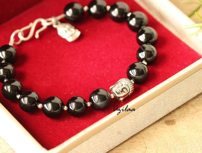 Buddha black onyx gemstone silver bracelet jewellery