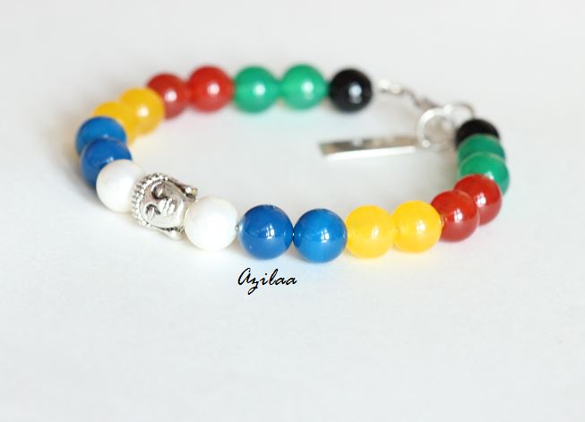 Buddha multi gemstone beaded handmade silver bracelet