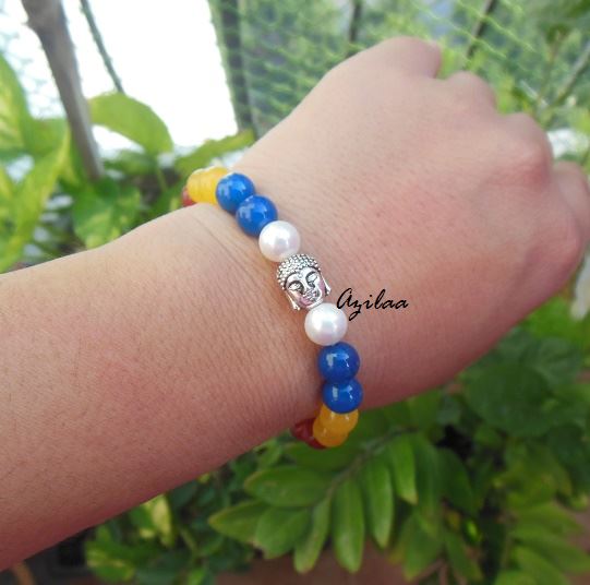 Buddha multi gemstone beaded handmade silver bracelet