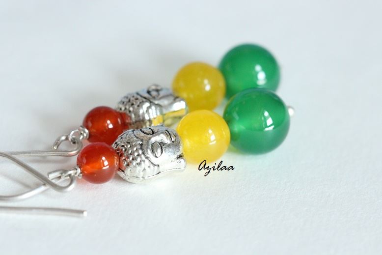 Buddha multi gemstone beaded handmade silver earrings